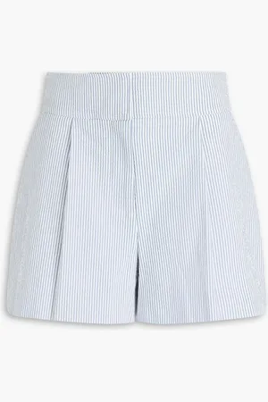 VERONICA BEARD Haina striped cotton-blend seersucker shorts - Blue