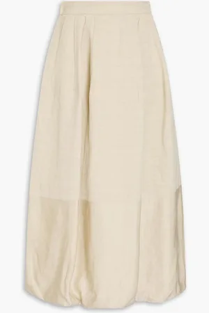 GENTRYPORTOFINO Pleated linen-blend midi skirt - Neutral