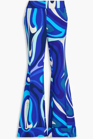 Puccini Printed wool-blend twill flared pants - Blue