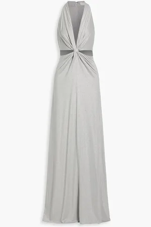 Halston Heritage Rose twisted cutout metallic jersey gown - Metallic
