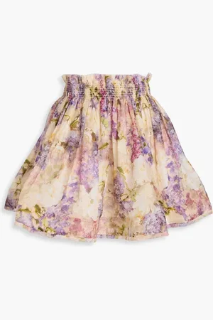 ZIMMERMANN Floral-print linen and silk-blend gauze mini skirt - Orange