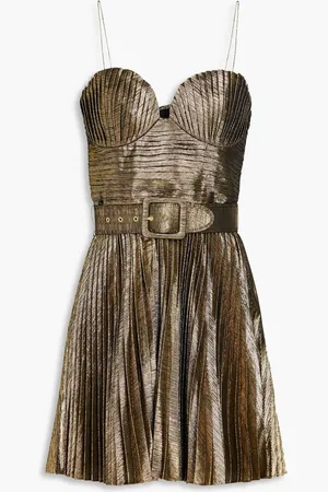 Rebecca Vallance Josie pleated metallic twill mini dress - Metallic
