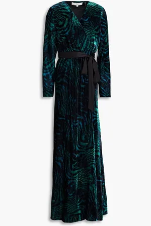 Diane von Furstenberg Jareth tiger-print velvet maxi wrap dress