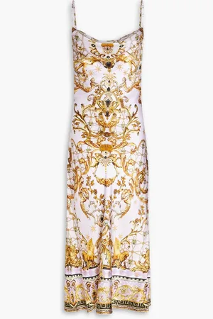 Camilla Crystal-embellished printed silk-satin midi slip dress - Purple
