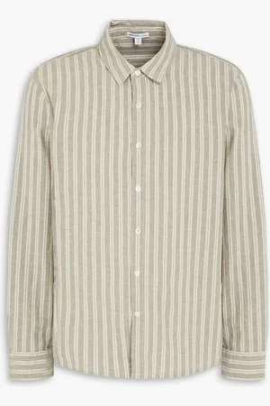 James Perse Striped cotton and linen-blend shirt