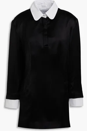 Thom Browne Poplin-paneled silk-satin mini shirt dress
