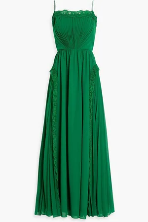 ZAC Zac Posen Lace-trimmed pleated chiffon gown