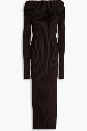 Nicholas Off-the-shoulder ribbed-knit maxi dress - Brown