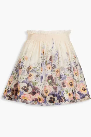 ZIMMERMANN Shirred floral-print linen and silk-blend mini skirt