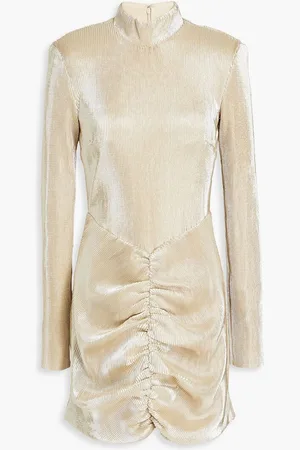 ROTATE Ruched plissé-lamé mini dress - Metallic