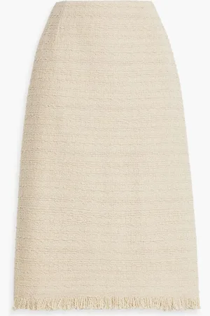 Oscar de la Renta Frayed wool-blend bouclé-tweed skirt - Neutral
