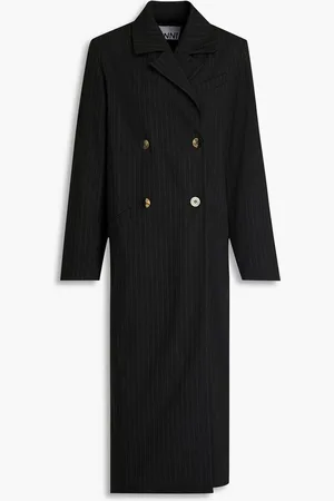 Ganni Double-breasted pinstriped twill coat