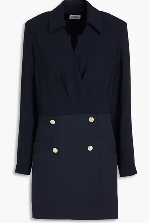 Claudie Pierlot Double-breasted ribbed twill and crepe mini wrap dress - Blue