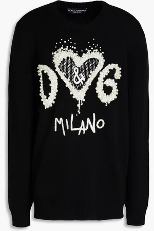 Dolce & Gabbana Faux pearl-embellished intarsia cashmere sweater