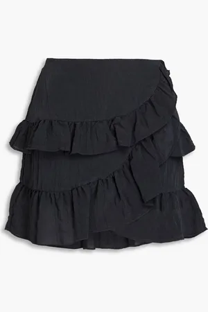 Maje Tiered crinkled-satin mini skirt