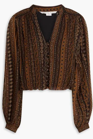 VERONICA BEARD Astro cropped printed georgette top - Brown
