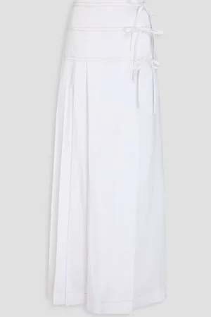 Alberta Ferretti Pleated cotton-blend poplin maxi wrap skirt