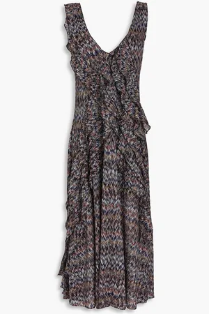 Missoni Ruffled metallic crochet-knit midi dress - Blue