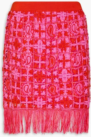 Etro Fringed crochet-knit mini skirt - Red