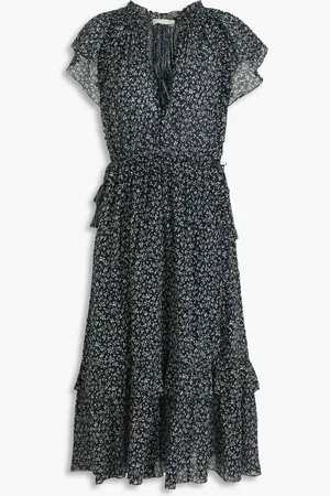 ULLA JOHNSON Anja ruffled floral-print cotton-crepon midi dress - Blue