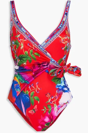 Camilla Tie-detailed printed swimsuit