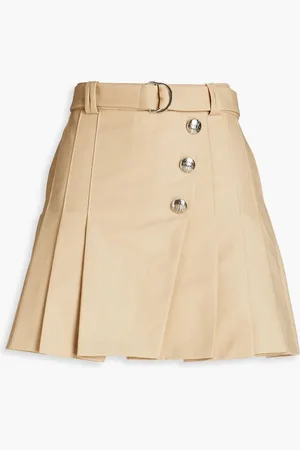 Maje Belted pleated cotton mini skirt - Neutral