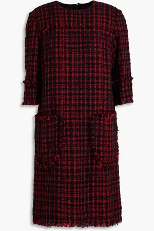 Dolce & Gabbana Frayed checked bouclé-tweed mini dress