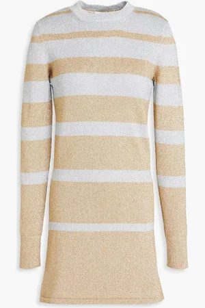 Paco rabanne Striped metallic knitted mini dress - Metallic