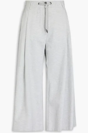 Brunello Cucinelli Pleated cotton-blend jersey track pants - Gray