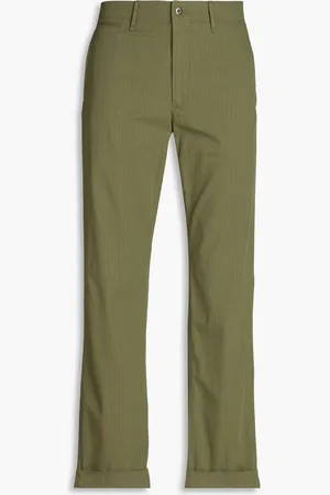 SLOWEAR Incotex herringbone cotton-blend jacquard chinos - Green