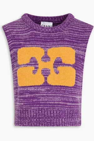 Ganni Cropped intarsia-knit vest