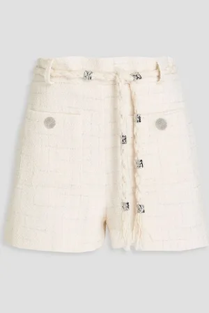 Maje Embellished metallic cotton-blend tweed shorts - White