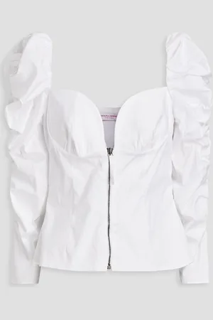 Carolina Herrera Ruched cotton-blend poplin top