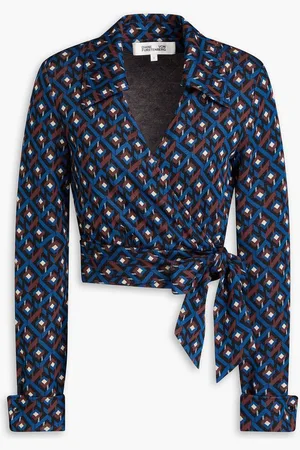 Diane von Furstenberg Bobbie cropped jacquard-knit wrap top