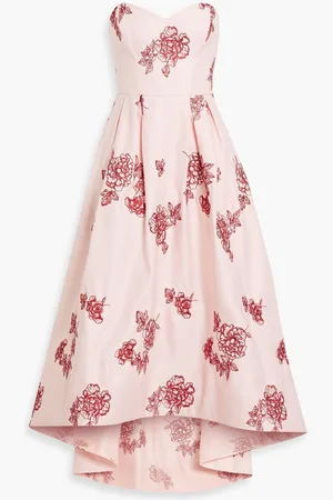 Marchesa Notte Strapless embroidered duchesse-satin maxi dress - Pink