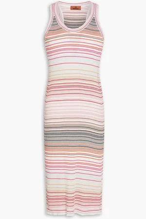 Missoni Striped ribbed cotton-blend dress - Pink