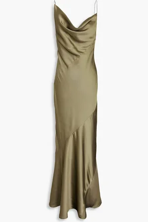 Serafini Draped satin-twill maxi slip dress - Green