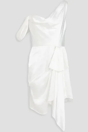 Marchesa Notte One-shoulder draped satin mini dress