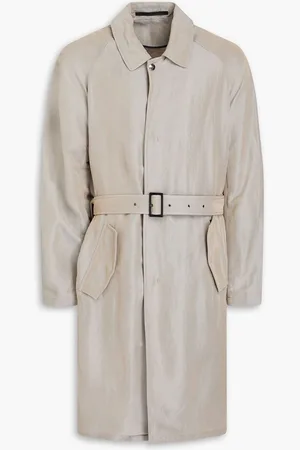 Giorgio Armani Belted linen-blend twill trench coat - Gray