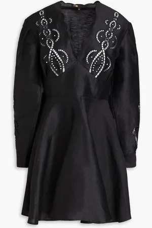 Maje Studded linen-blend mini dress