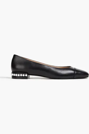 Stuart Weitzman Faux pearl-embellished leather ballet flats