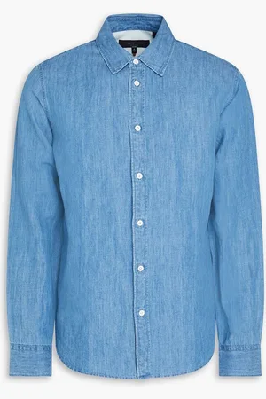 RAG&BONE Finch cotton and linen-blend chambray shirt - Blue