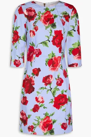 Carolina Herrera Floral-print stretch-cotton poplin mini dress - Blue
