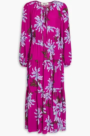 Diane von Furstenberg Dominique tiered floral-print crepe midi dress - Purple