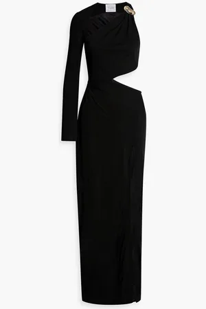 GALVAN Alicja one-sleeve embellished cutout jersey gown