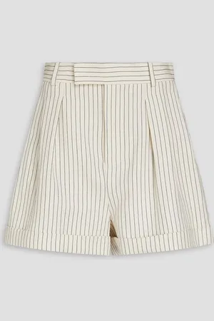Frame Pinstriped cotton and linen-blend twill shorts - White