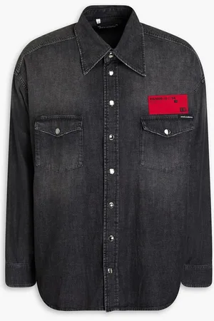 Dolce & Gabbana Appliquéd faded denim shirt - Gray