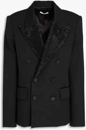 AREA Double-breasted crystal-embellished wool-blend twill blazer