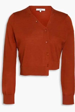 tibi Cropped asymmetric cashmere, wool and silk-blend cardigan - Red