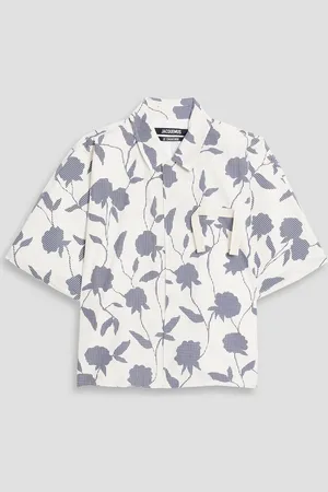 Jacquemus Disgreghi appliquéd floral-print seersucker shirt - White
